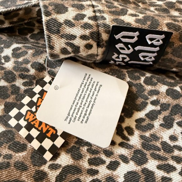 NWT Dressed in Lala Big Feelings Vintage Leopard Oversized Denim Overalls, XL - Picture 12 of 12